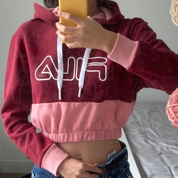 FILA Crop Hoodie in Maroon and Pink - Picture 7 of 10